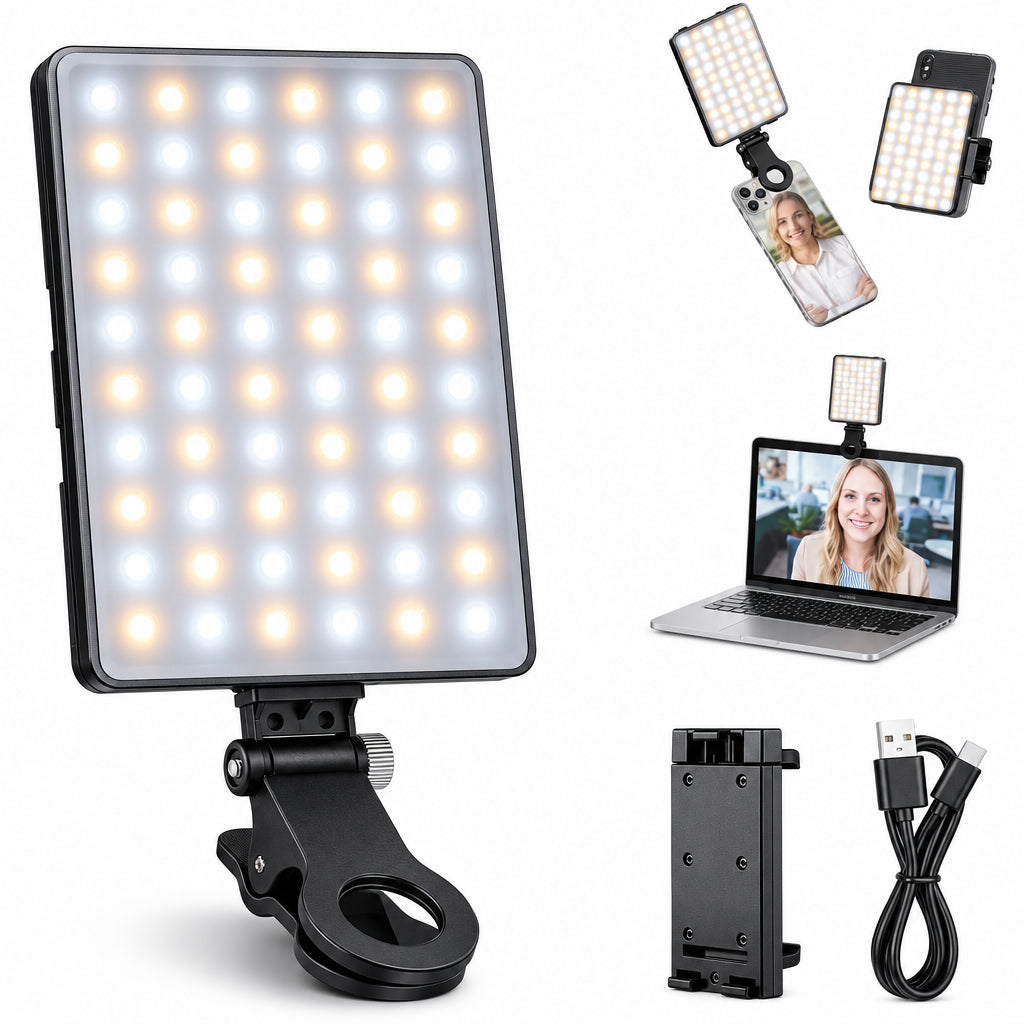 NEEWER NL-60AI 60-LED Rechargeable Selfie Light with Dual Clip